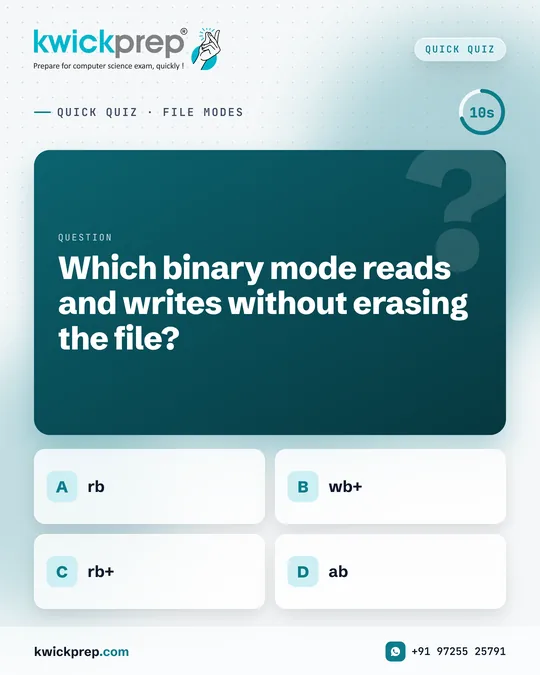 Which binary mode reads and writes without erasing the file?