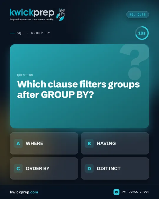 Which clause filters groups after GROUP BY?