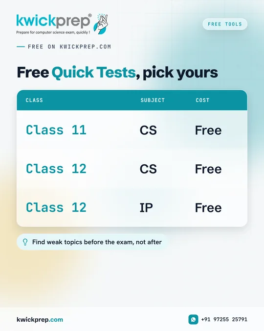 Free Quick Tests, pick yours