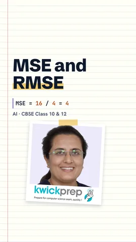 Points: errors of 2 give MSE 4 and RMSE 2; train, validate, test.