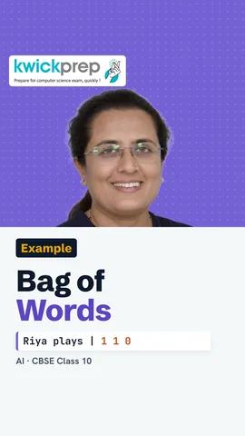 Bag of Words table with counts for three short documents.