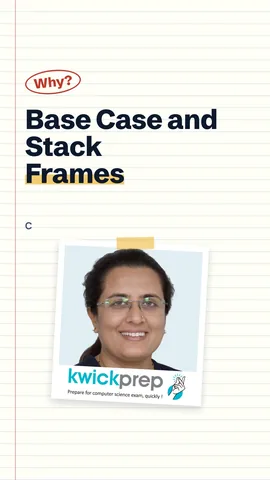 Slide: base case stops the calls, each call gets a stack frame, no base case means stack overflow.