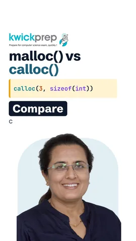 Table comparing malloc and calloc: arguments, starting values, failure.
