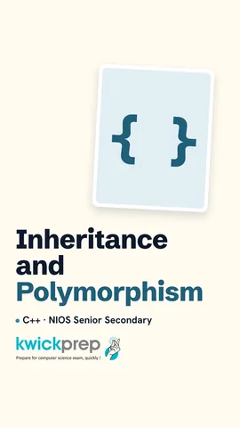 Table: inheritance reuse a class, Car from Vehicle; polymorphism many forms, area().