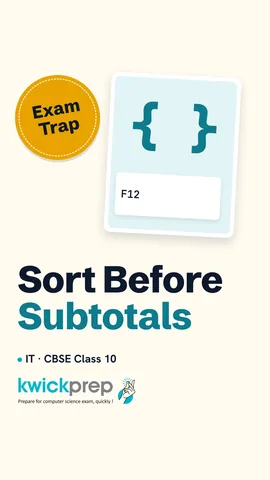 Steps for subtotals: sort, Data Subtotals, group by, Sum, outline buttons.