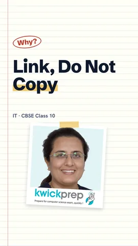 Slide: link, do not copy; the formula reads another cell and updates.