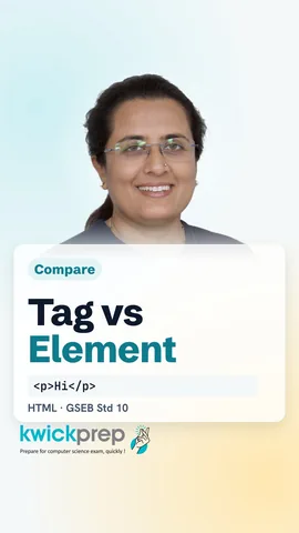 Table comparing tag <p>, element <p>Hi</p> and attribute src="a.png".
