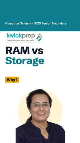 Table comparing RAM, ROM and storage and whether data is kept after power off.
