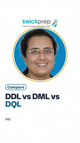 Table of DDL, DML and DQL with one command each.