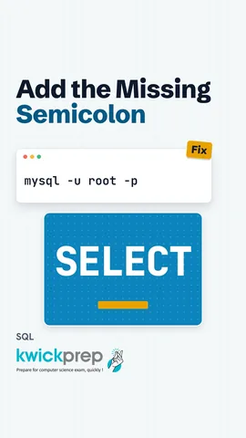 MySQL prompt showing the -> continuation sign before a semicolon.