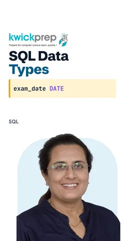Table of five SQL data types with an example value each.