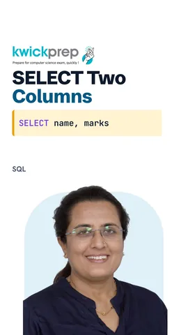 SELECT name, marks FROM student with its output.