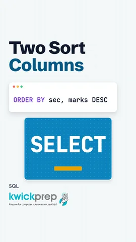 ORDER BY sec, marks DESC query with grouped sorted output.