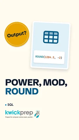 SQL math functions with their outputs 8, 2 and 1300.