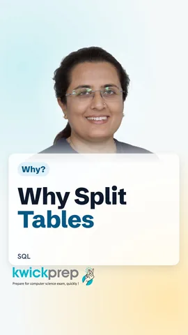 One repeated big table beside two split tables linked by a common column.