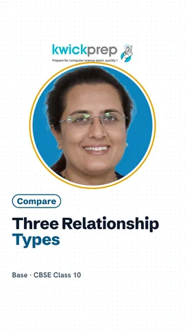 Table of three relationship types with locker, fee receipt and subject examples.