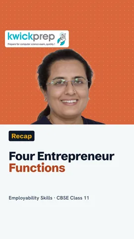 Reel listing four entrepreneur functions: decide, manage, take risk, innovate.