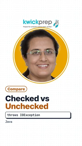 Reel comparing checked and unchecked exceptions on when they are found and whether handling is required.