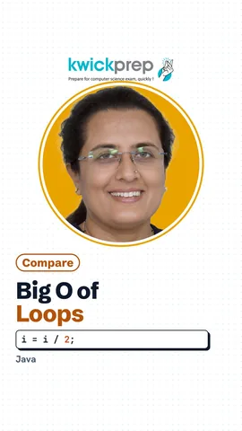 A table of loop shapes: single loop O(n), loop in loop O(n squared), i = i / 2 O(log n).