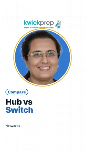 A table comparing hub and switch on where data is sent, whether MAC is learnt, and speed.