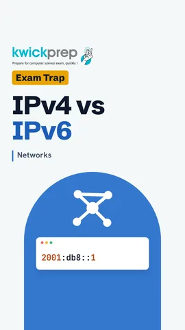 A table comparing IPv4 and IPv6 on bits, parts and separators, with one example each.