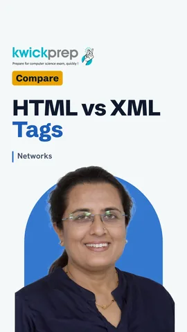 A table comparing HTML and XML on purpose, tags and case sensitivity.