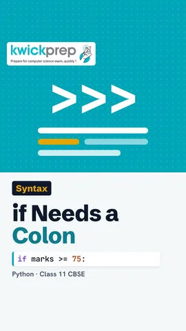 Python code marks = 68 with if marks >= 75 and elif marks >= 50, printing B.