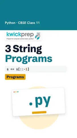 Table of three programs: count vowels, palindrome and word count, with the key line for each.