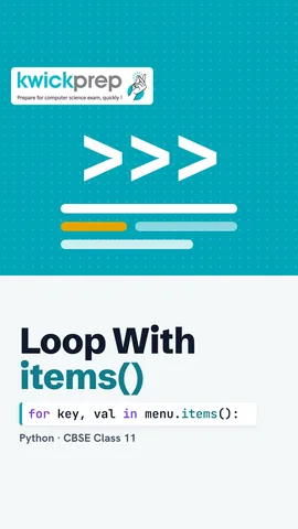 Code looping over menu.items() and printing tea 10 and poha 25.