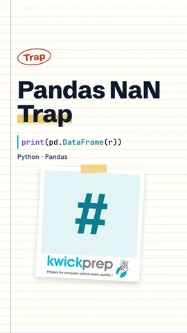 Python code making a DataFrame from a list of dictionaries; output shows 88.0 and NaN.