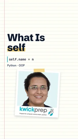 Python code with class Student, __init__(self, n), and print(s.name) showing Riya.