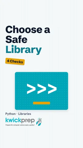 Slide with four checks for choosing a Python library: release, docs, users, exact name.