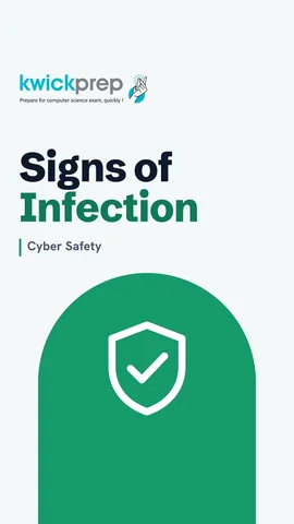 List of malware infection signs shown on a phone screen.