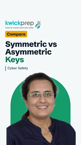 Symmetric one shared key compared with asymmetric public and private keys.