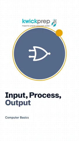 Flow of input, process, output and storage using a report card example.