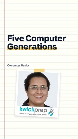 Table of five generations with vacuum tubes, transistors, integrated circuits, microprocessors and AI.