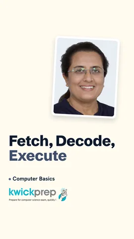 Cycle diagram: fetch, decode, execute, repeat.