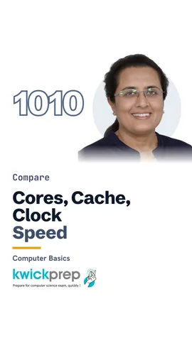 Table: cores tasks at once, cache less waiting, clock steps per second.