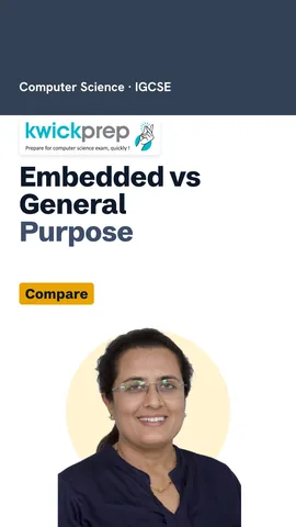 Table comparing embedded and general purpose computers by purpose, software and example.