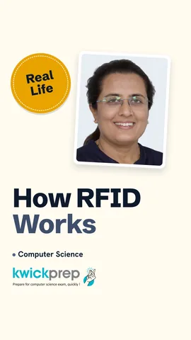 RFID tag with chip and antenna replying to a reader's radio waves.
