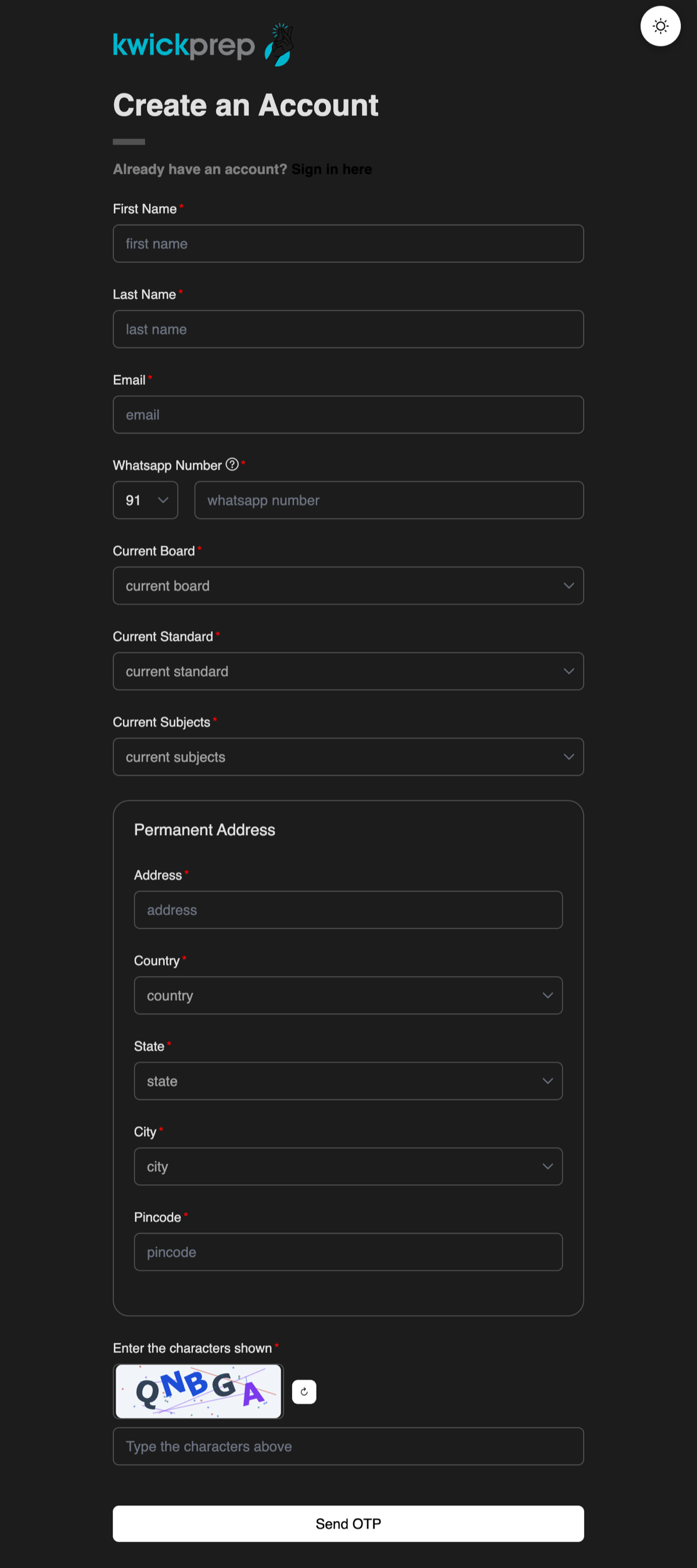 Registration form