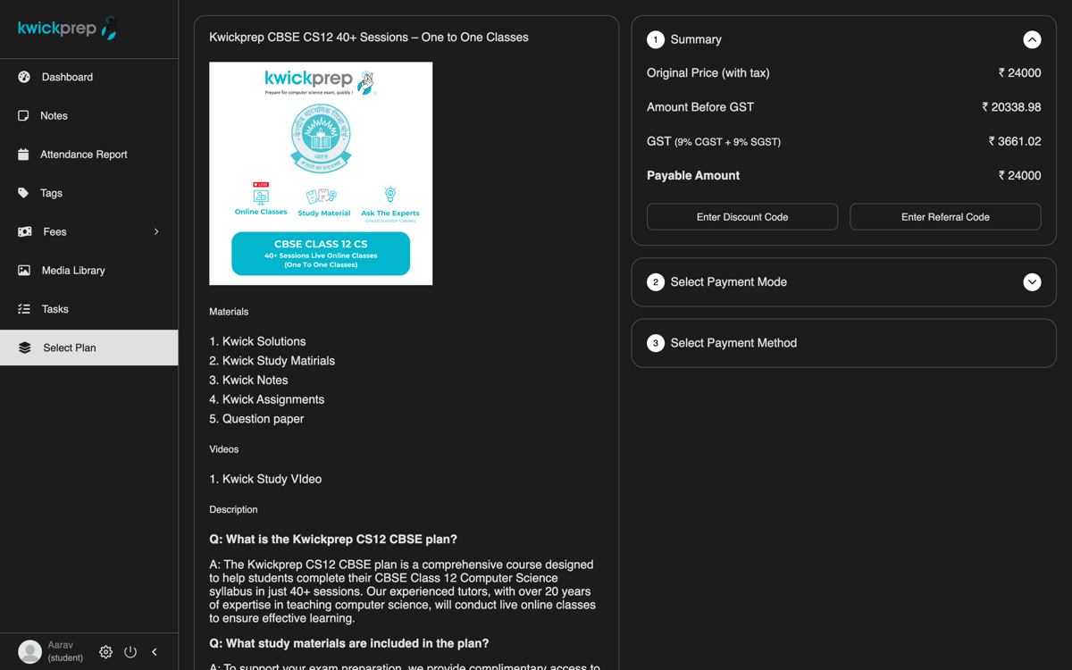 Payment screen