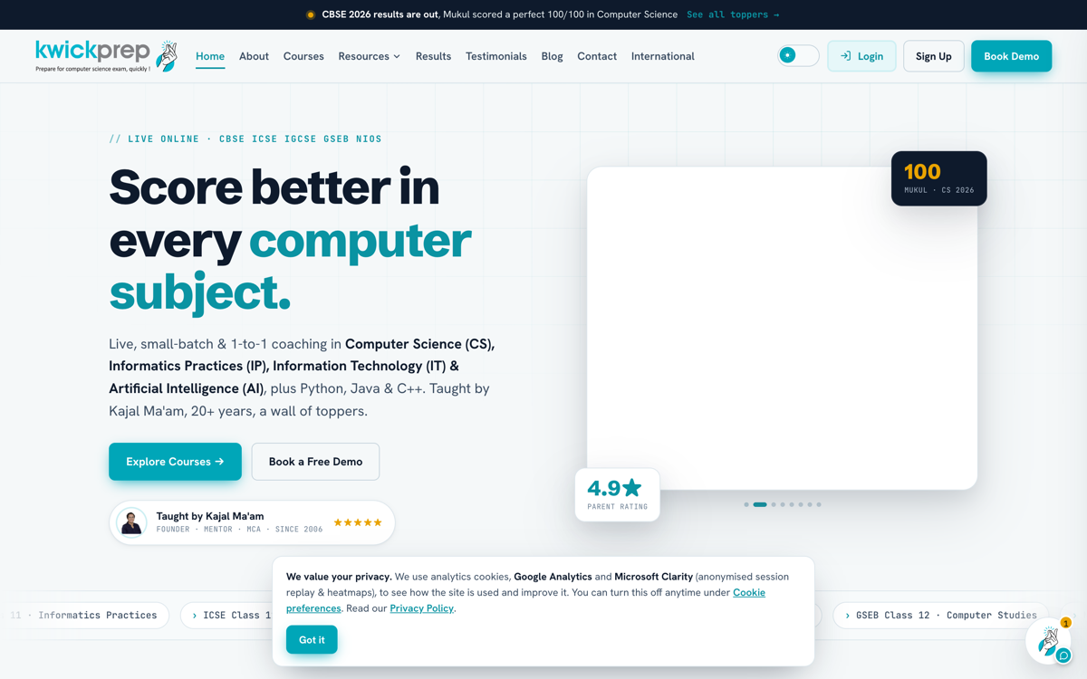 Kwickprep home with Sign Up