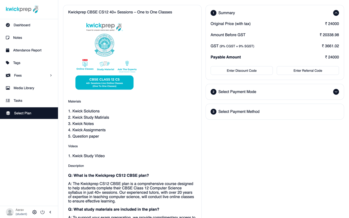 Payment screen