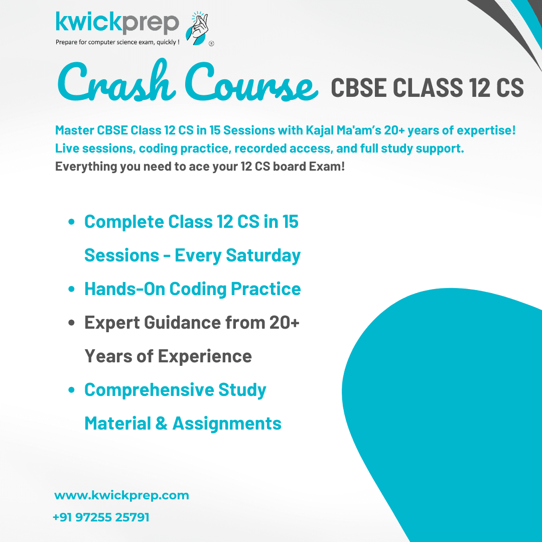 Crash Course for CBSE Class 12th CS Banner